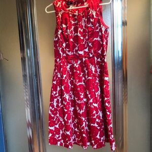 Talbots size 4 petite red/white print sleeveless dress.